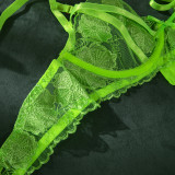 Women's Fluorescent Color Fashionable Embroidered Sexy Three Pieces Lingerie Set
