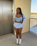 Women's Washed Printed Shirt Vest Pleated Mini Skirt Three-Piece Set