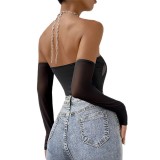 Sexy Lingerie Erotic Women's Chain Strap Hollow One-Piece Bodysuit Nightclub Game Wear