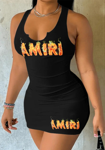 Summer Letter Print Strap Slim Casual Dress