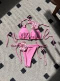 Women Solid Rose Drawstring Lace-Up swimwear Bikini Two Pieces