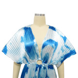 Fashion Women's V-Neck Print Pleated Casual Jumpsuit