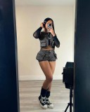 Denim Shorts Multi-Pocket Sleeveless Two Piece Denim Shorts Set
