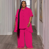 Plus Size Women Short Sleeve Top and Wide Leg Pants Two-piece Set