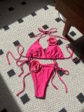Women Solid Rose Drawstring Lace-Up swimwear Bikini Two Pieces