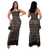 Women's Sexy Lace Strap Long Dress