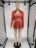 Women's Washed Printed Shirt Vest Pleated Mini Skirt Three-Piece Set