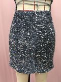 Women French Sequin Backless Bodycon Dress