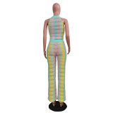 Women knitting sleeveless Top and Bell Bottom Pant two-piece set