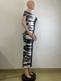 Women Sexy Off Shoulder Print Sleeveless Bodycon Dress