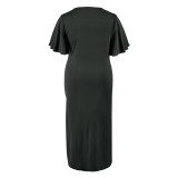 Plus Size Women Quarter Sleeve Tassel Slit Dress