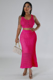 Women tassel fishnet knitting Casual Top and Skirt two-piece set