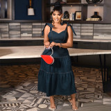 Plus Size Women Sleeveless Denim Dress