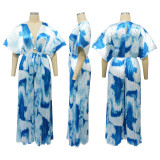 Fashion Women's V-Neck Print Pleated Casual Jumpsuit