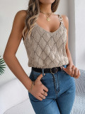 Women Spring Summer Holidays v-neck hollow metal buckle suspender knitting Top