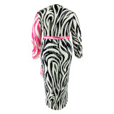 Plus Size Women Printed Two-Color Patchwork Lace-Up Irregular Sexy Dress