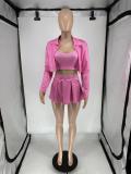 Women's Washed Printed Shirt Vest Pleated Mini Skirt Three-Piece Set