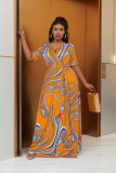 Plus Size Women Bohemian Tie Dye Casual Slit Beach Short Sleeve Dress