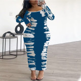 Plus Size Women Off Shoulder Long Sleeve Dress