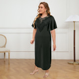 Plus Size Women Quarter Sleeve Tassel Slit Dress