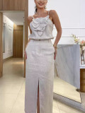 Women top and pocket skirt, two-piece set