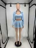 Women's Solid Color Shirt Vest Skirt Three-Piece Set