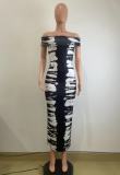 Women Sexy Off Shoulder Print Sleeveless Bodycon Dress