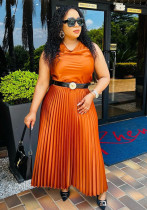 Women Summer Casual Solid Sleeveless Top and Pleated Skirt Casual Two-piece Set Women Summer Casual Solid Sleeveless Top and Pleated Skirt Casual Two-piece Set