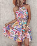 Summer Fashion Sexy Halter Neck Black Print Casual Women's Dress