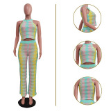 Women knitting sleeveless Top and Bell Bottom Pant two-piece set