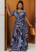 Plus Size Women Bohemian Tie Dye Casual Slit Beach Short Sleeve Dress Plus Size Women Bohemian Tie Dye Casual Slit Beach Short Sleeve Dress