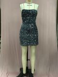 Women French Sequin Backless Bodycon Dress