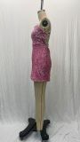 Women French Sequin Backless Bodycon Dress