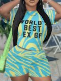 Fashionable Casual Trendy Printed Short-Sleeved Two Piece Shorts Set