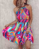 Summer Fashion Sexy Halter Neck Black Print Casual Women's Dress