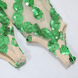 Fashionable Sleeveless Sequined Dress With Gloves