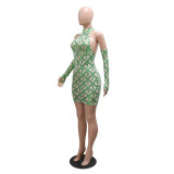 Fashionable Sleeveless Sequined Dress With Gloves