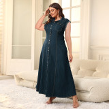 Plus Size Women Button Cardigan Denim Dress