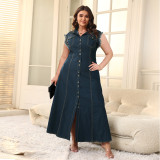 Plus Size Women Button Cardigan Denim Dress