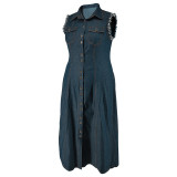 Plus Size Women Button Cardigan Denim Dress
