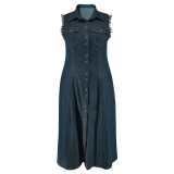 Plus Size Women Button Cardigan Denim Dress