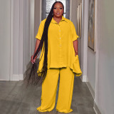 Plus Size Women Short Sleeve Top and Wide Leg Pants Two-piece Set