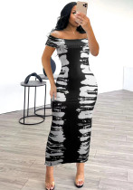 Women Sexy Off Shoulder Print Sleeveless Bodycon Dress