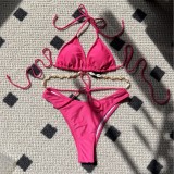 Women Solid Sexy Shell Chain swimwear