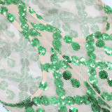 Fashionable Sleeveless Sequined Dress With Gloves