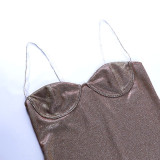 Spring And Summer Glitter Diamond Strap Mini Dress