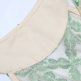 Fashionable Sleeveless Sequined Dress With Gloves