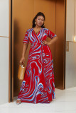 Plus Size Women Bohemian Tie Dye Casual Slit Beach Short Sleeve Dress