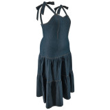 Plus Size Women Sleeveless Denim Dress