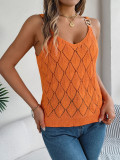Women Spring Summer Holidays v-neck hollow metal buckle suspender knitting Top